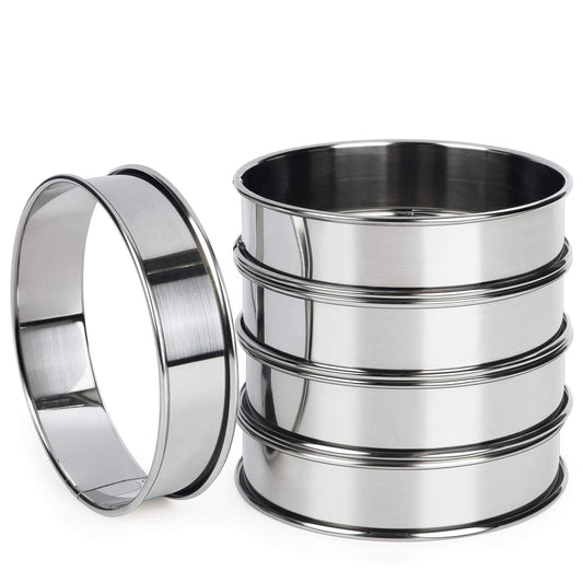 FANGSUN 4 Inch English Muffin Rings, Stainless Steel Crumpet Rings, Tart Rings for Baking, Double Rolled Nonstick Round Cake Ring, Metal Pastry Ring Mold for Dessert Food Making Tool 🍁 All In One Marketplace Canada