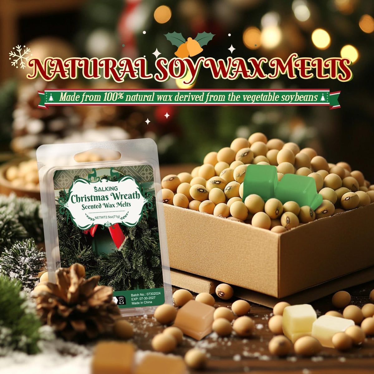 Christmas Scented Wax Melts, Strong Scentsy Wax Melts, Wax Cubes for Warmer - Christmas Wreath, Apple Cinnamon, Gingerbread, Candy Cane, Eggnog, Christmas Pudding, Cranberry, Sugar Cookie 🍁 All In One Marketplace Canada