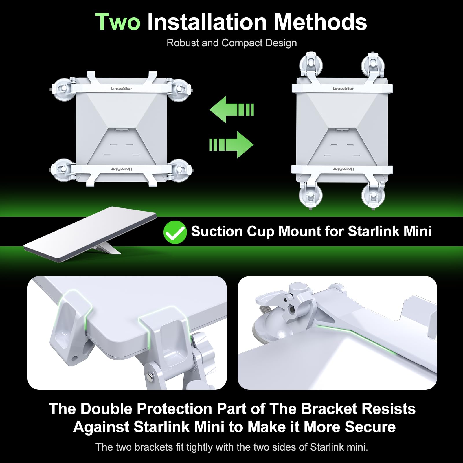 Ackno for Starlink Mini Mount for Car,for Starlink Mini Suction Cup Mount Accessories,linkoostar Kit for Sunroof/Front/Rear Window/Roof/Dashboard/Windshield