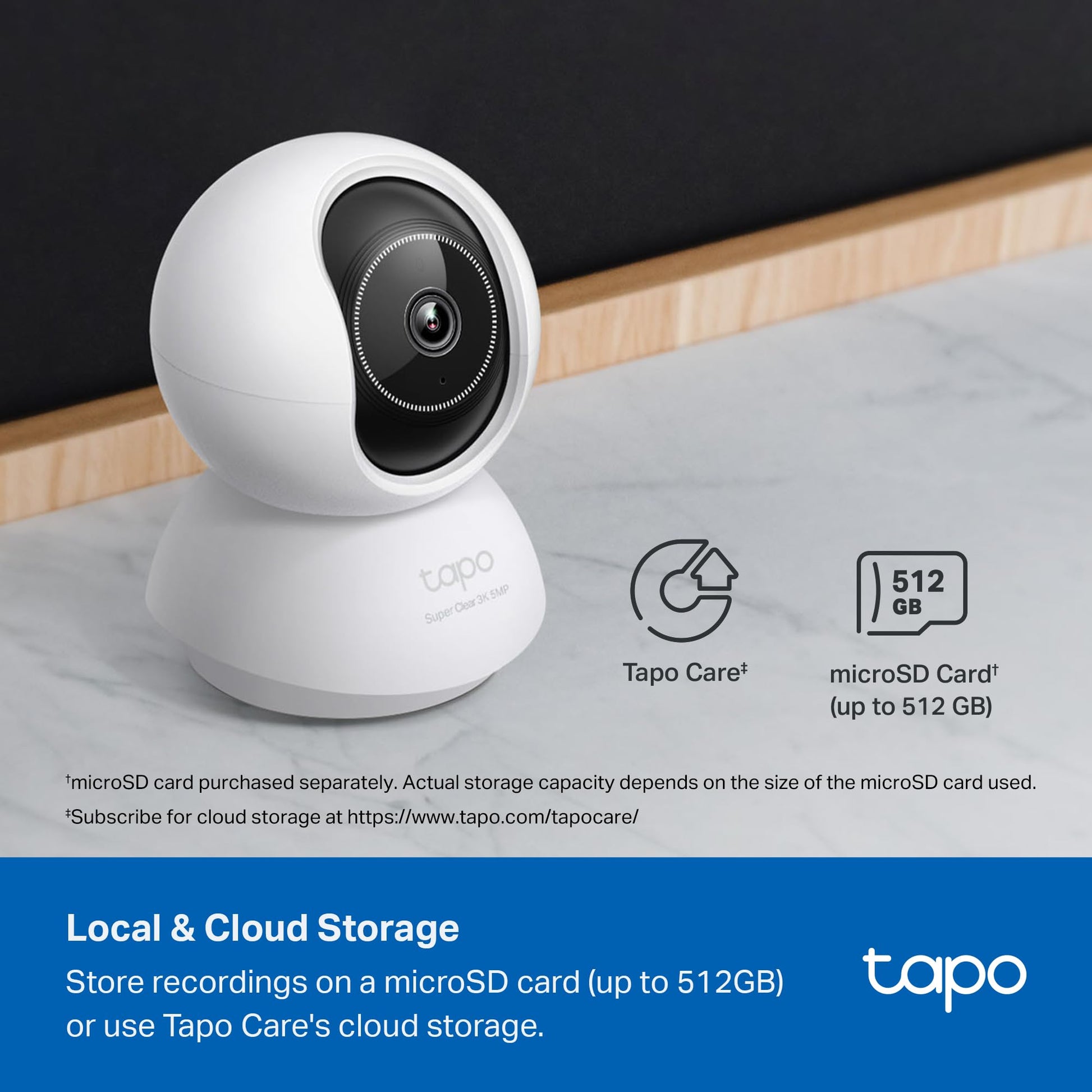 Tapo 3K 5MP Pan/Tilt Security WiFi Camera, Baby & Pet Camera, 360° Motion Tracking, 2-Way Audio, 40Ft. Night Vision, Cloud & Local Storage (Up to 512 GB), Works w/Alexa & Google (Tapo C230)