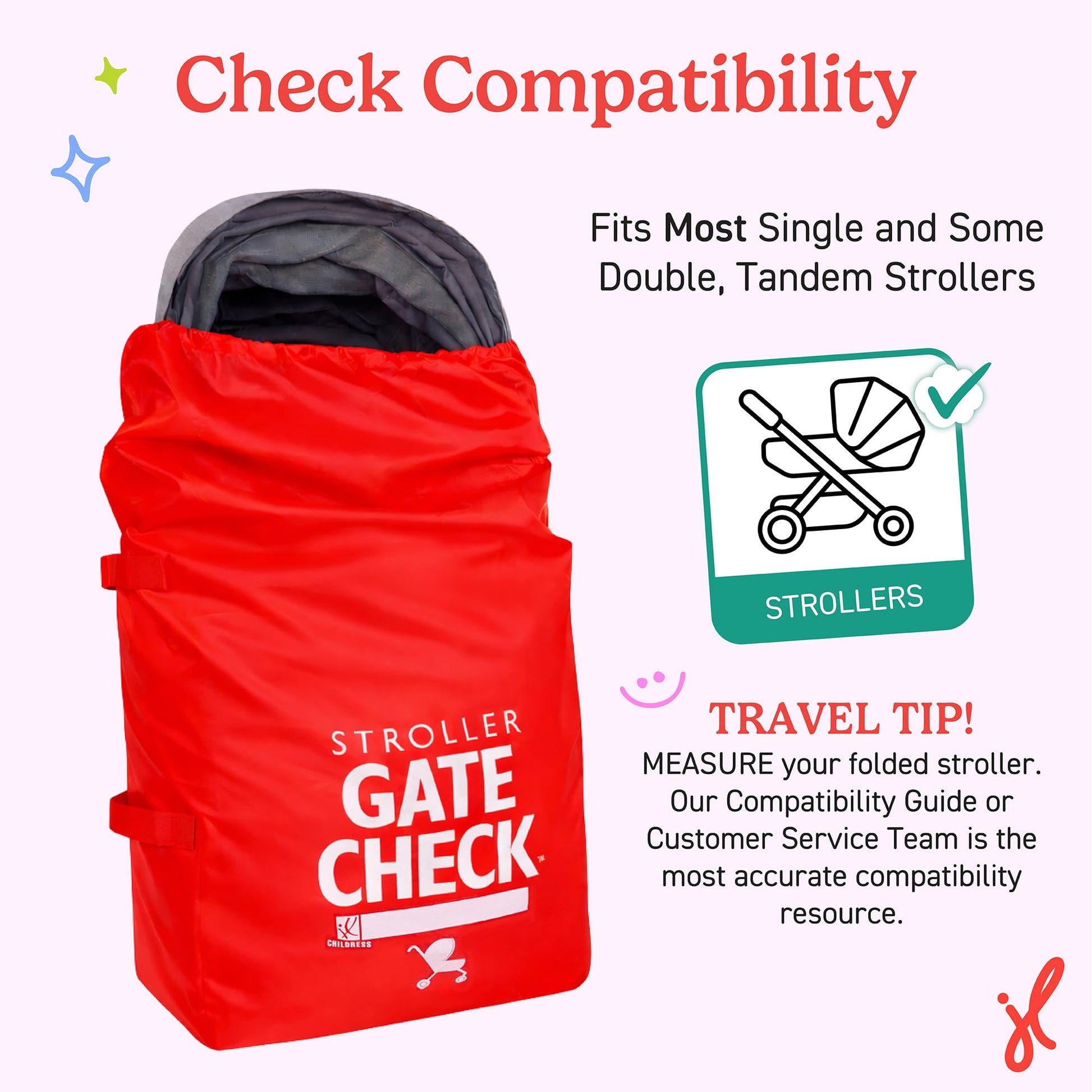 J. L. Childress Gate Check Air Travel Bag for Standard and Double Strollers, Red J.L. Childress