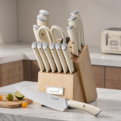 Kuisine Natural Wood 15Pcs Kitchen Knife Block Set with Built-in Sharpener 🍁 All In One Marketplace Canada