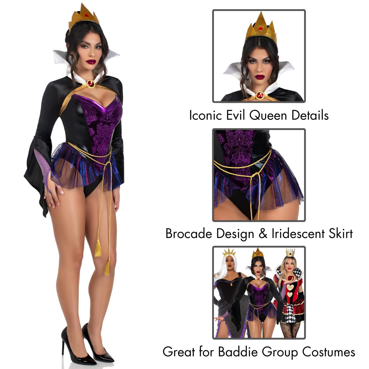 Déguisement d'Halloween 4 pièces Poison Apple Queen pour femme Leg Avenue, noir/violet, taille L
