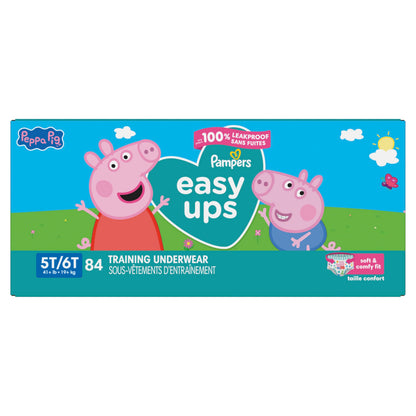Pampers Easy Ups Girls & Boys Potty Training Pants, Size 7 (5T6T), Peppa Absorbent Training Underwear, Up to 100% Leakproof Day and Night, Hypoallergenic, 1 Pack (Count of 84)