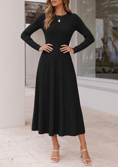 PRETTYGARDEN Women's Long Sleeve Knit Maxi Sweater Dress(Black,M) 🍁 All In One Marketplace Canada