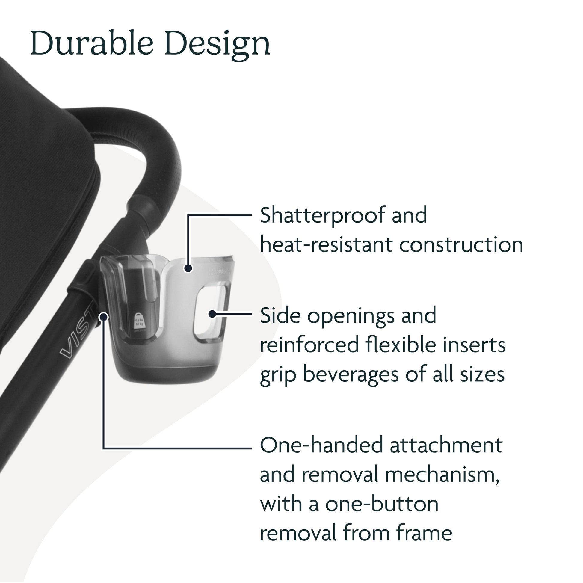 UPPAbaby Cup Holder for Vista, Cruz, Minu Strollers - Quick, Intuitive Attachment + Removal - Securely Holds Various Size Beverages - BPA Free + Dishwasher Safe - Folds Attached UPPAbaby