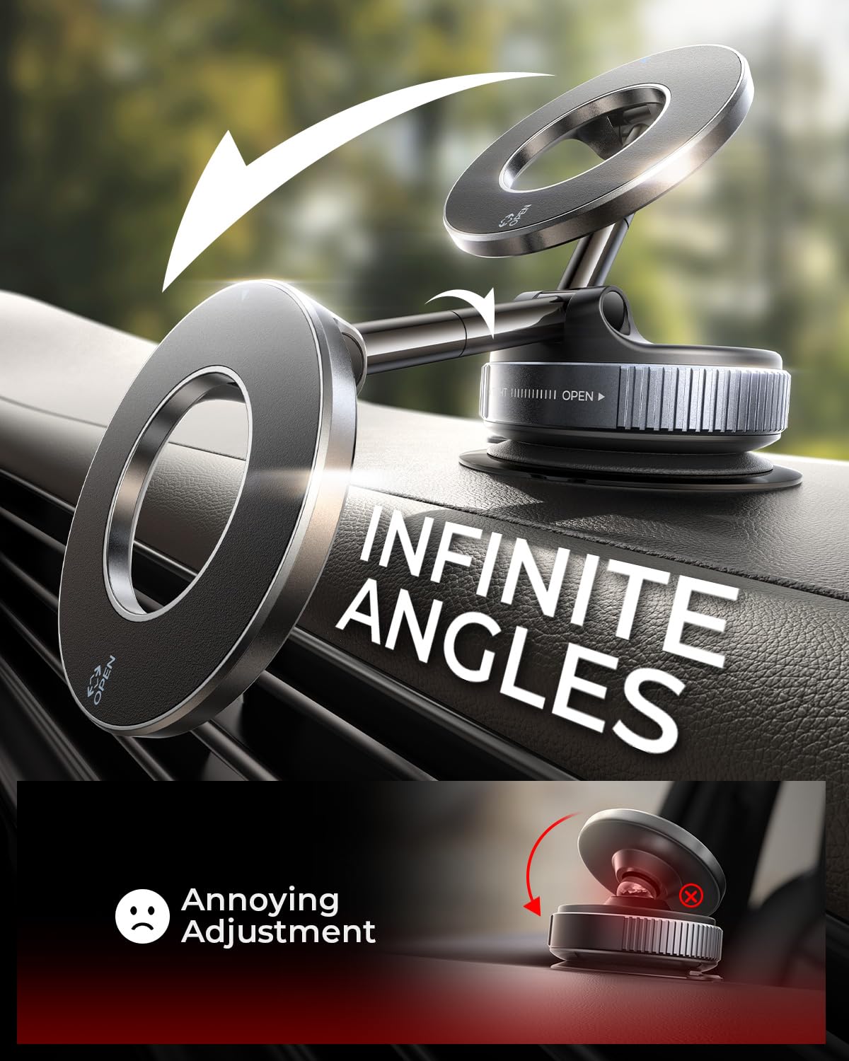 MRGLAS 2026 Upgraded Vacuum Suction Phone Holder for Car, Magsafe Car Phone Holder Mount, [98+LBS Suction & 2800gf Magnetic] 360° Adjustable Shower & Wall Mount, Car Accessories for iPhone 17 Pro Max - Available at All In One Marketplace Canada