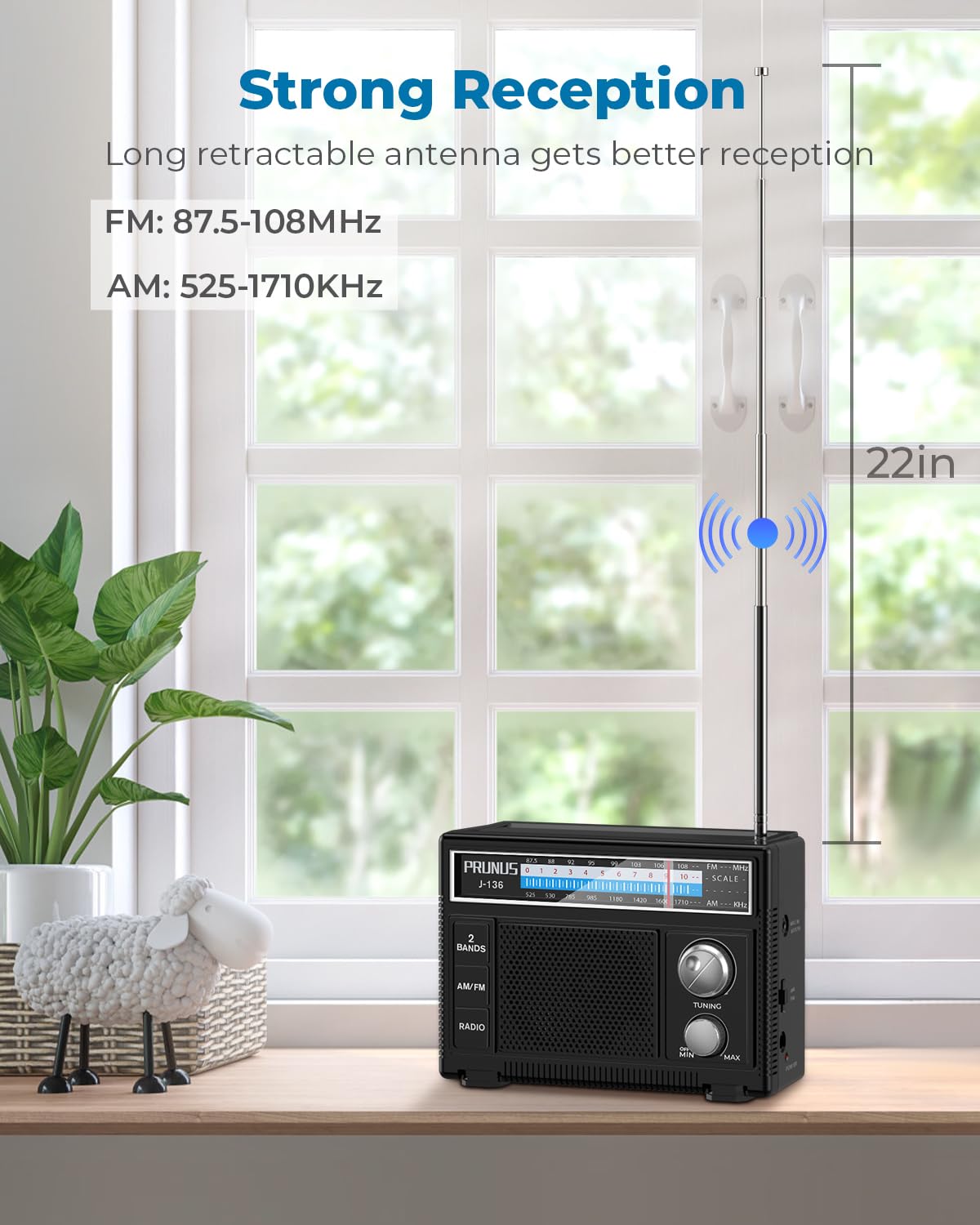 PRUNUS Portable Radio AM FM, Transistor Radio Battery Operated and Plug in Wall,Loud Speaker Support AUX in and Micphone in, Small Radios Portable AM FM J-136 - Available at All In One Marketplace Canada