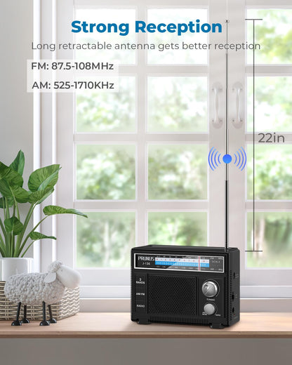 PRUNUS Portable Radio AM FM, Transistor Radio Battery Operated and Plug in Wall,Loud Speaker Support AUX in and Micphone in, Small Radios Portable AM FM J-136 - Available at All In One Marketplace Canada