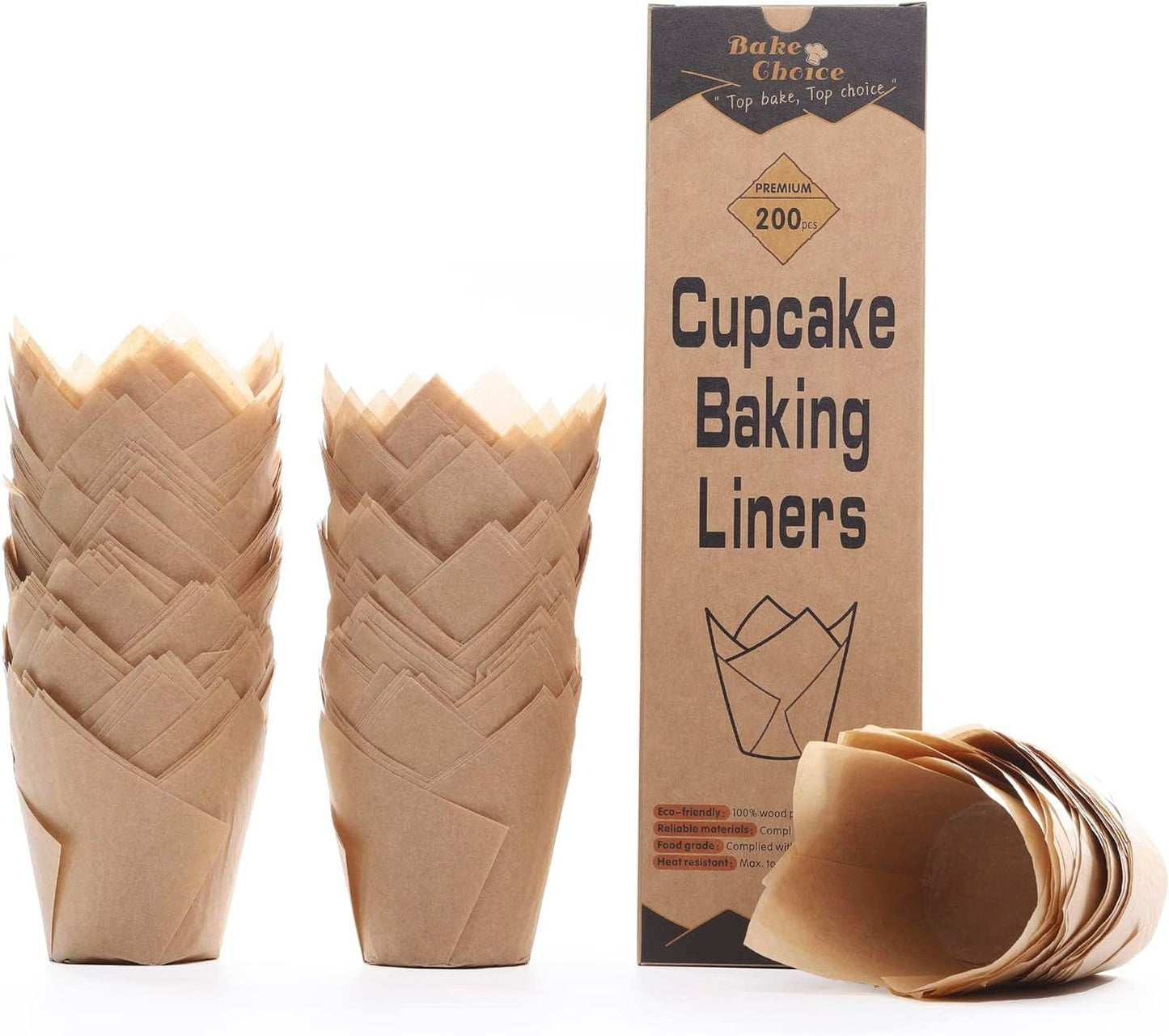 Bake Choice 200pcs Natural Tulip Cupcake Liners for Baking, Unbleached EU Muffin Liners, Parchment Paper Muffin Liners, Cupcake Liners, Tulip Muffin Liners for Party, Christmas - Available at All In One Marketplace Canada