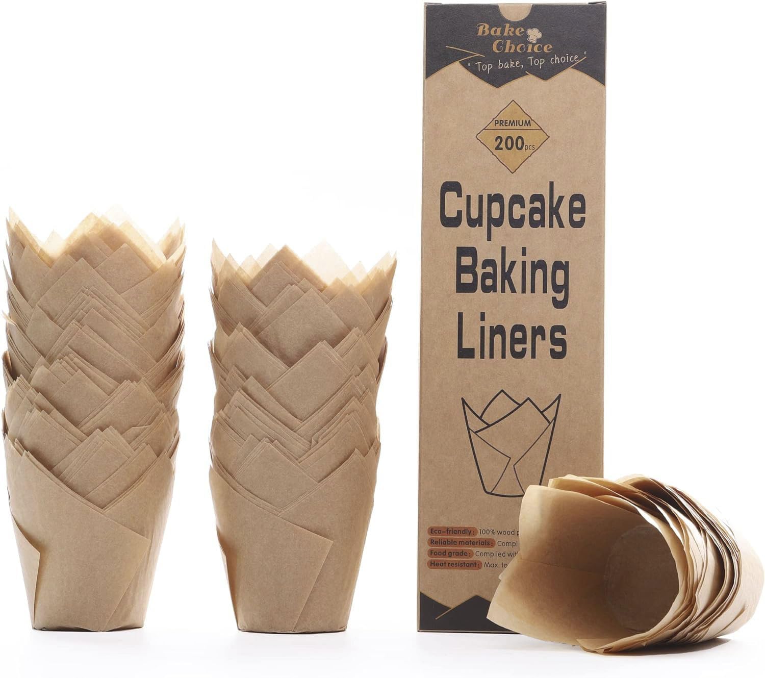 Bake Choice 200pcs Natural Tulip Cupcake Liners for Baking, Unbleached EU Muffin Liners, Parchment Paper Muffin Liners, Cupcake Liners, Tulip Muffin Liners for Party, Christmas - Available at All In One Marketplace Canada