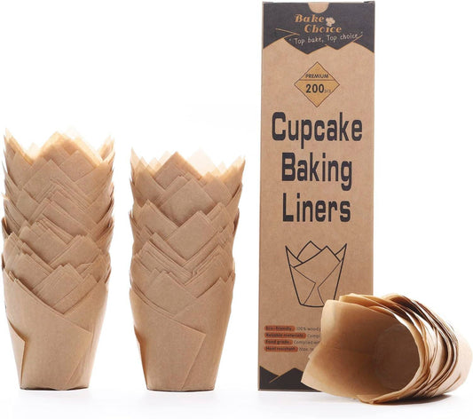 Bake Choice 200pcs Natural Tulip Cupcake Liners for Baking, Unbleached EU Muffin Liners, Parchment Paper Muffin Liners, Cupcake Liners, Tulip Muffin Liners for Party, Christmas - Available at All In One Marketplace Canada