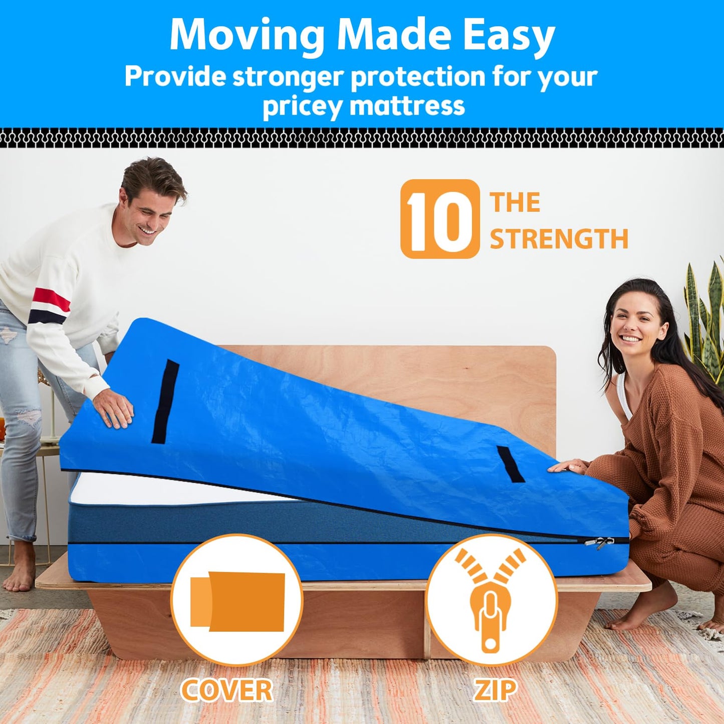 Mattress Bag for Moving,Extra Thick Mattress Cover Queen Mattress Storage Bag with 8 Strong Handles & Zipper,Heavy Duty Mattress Bags,Waterproof Mattress Protector - Moving Supplies(208.3*160*38CM) - Available at All In One Marketplace Canada