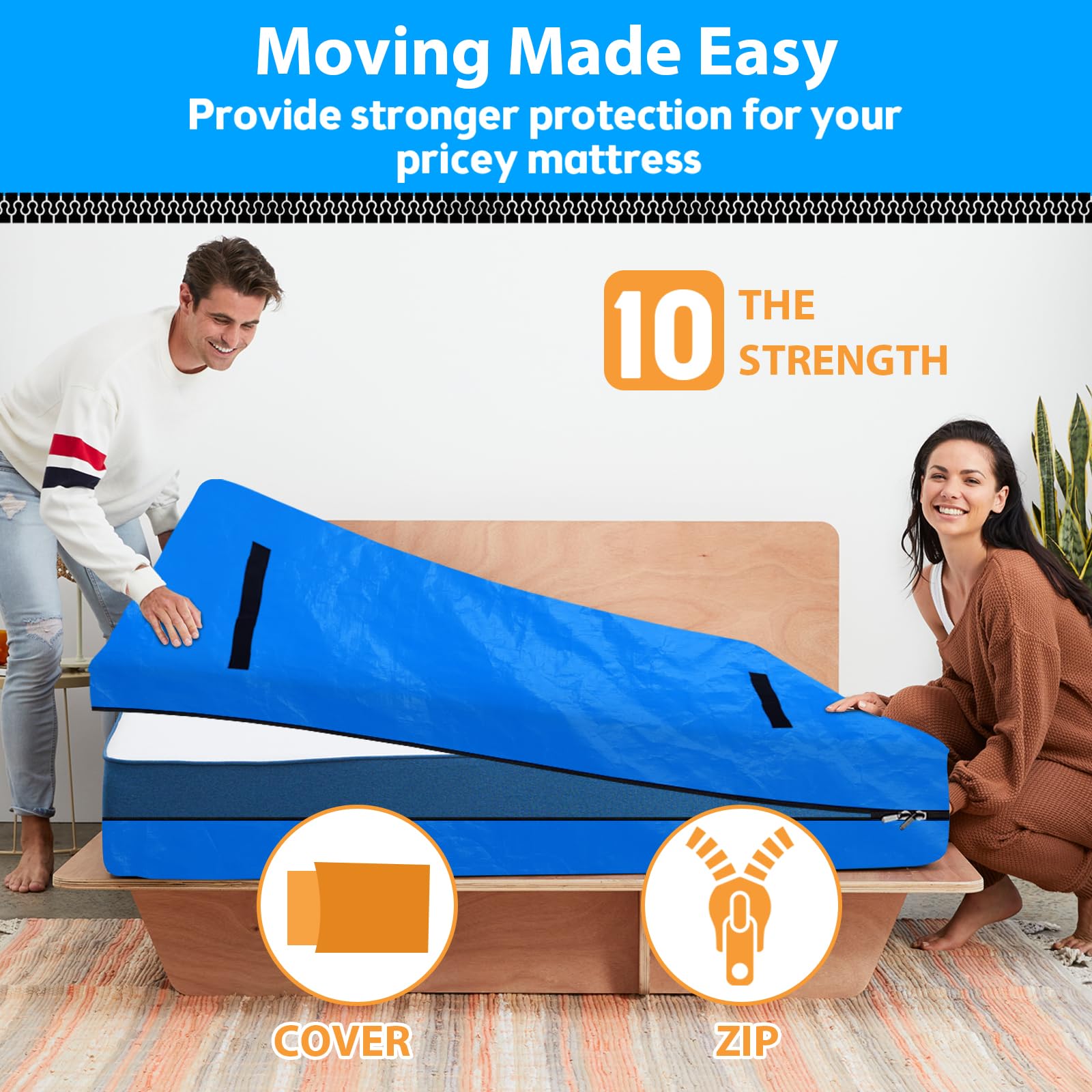 Mattress Bag for Moving,Extra Thick Mattress Cover Queen Mattress Storage Bag with 8 Strong Handles & Zipper,Heavy Duty Mattress Bags,Waterproof Mattress Protector - Moving Supplies(208.3*160*38CM) - Available at All In One Marketplace Canada