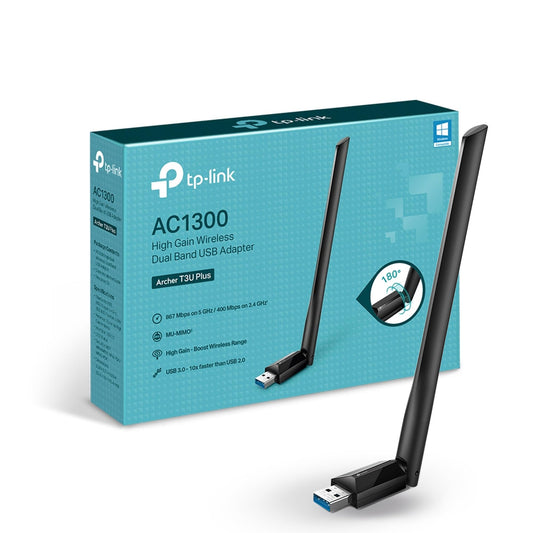 TP-Link USB WiFi Adapter for Desktop PC (Archer T3U Plus) - AC1300Mbps USB 3.0 WiFi Dual Band Network Adapter with 2.4GHz/5GHz High Gain Antenna, MU-MIMO, Windows 11/10/8.1/8/7/XP, Mac OS 10.9-10.15