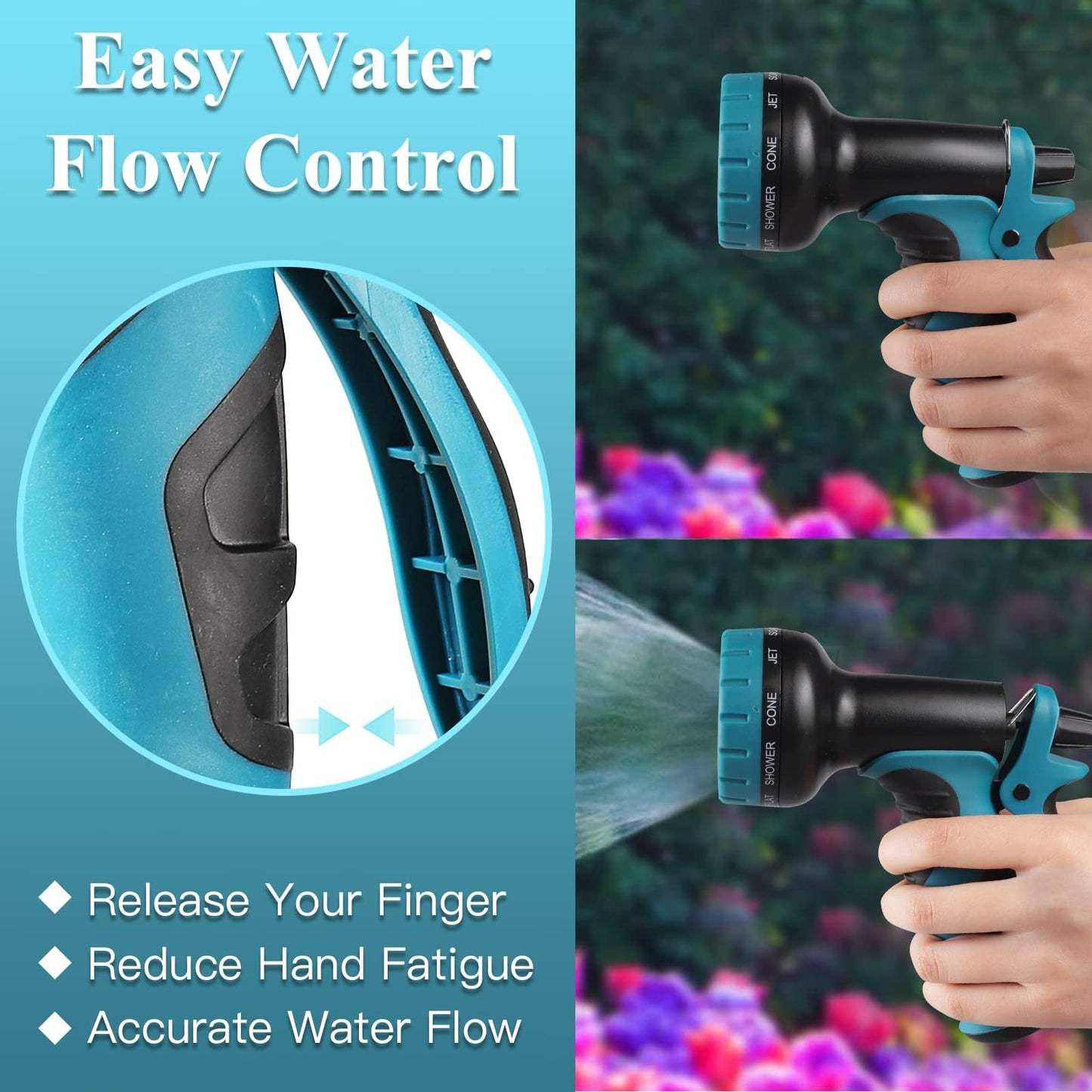 100ft Expandable Garden Hose Water Hose - Kink Free Flexible Expending Hose 100ft with 10 Function Nozzle and 3-Layers Latex, 3/4 Solid Solid Fittings, Lightweight Pipe (Blue)