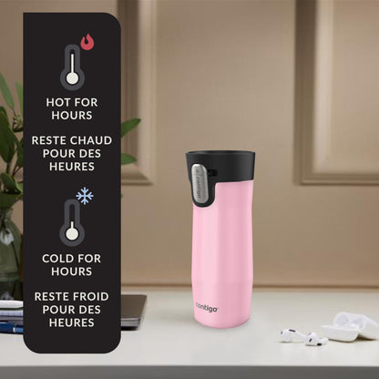 Contigo West Loop 3.0 Stainless Steel Travel Mug with Tea-Bag Hook & Spill-Proof Lid, Vacuum-Insulated Reusable Cup Coffee and Tea, 16 oz (473 mL), Strawberry Cream - Keeps Drinks Hot up to 11 Hours