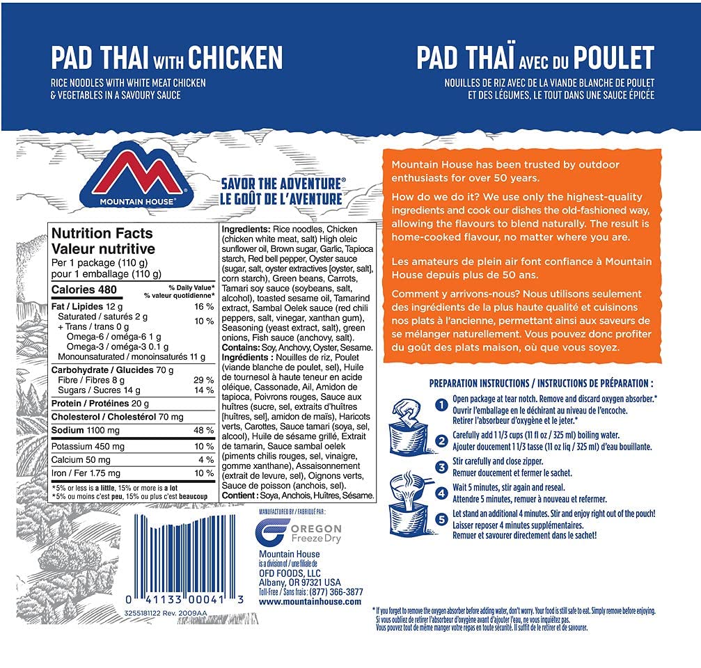 Mountain House Pad Thai with Chicken, Freeze Dried Emergency Food (1 Pouch) Mountain House
