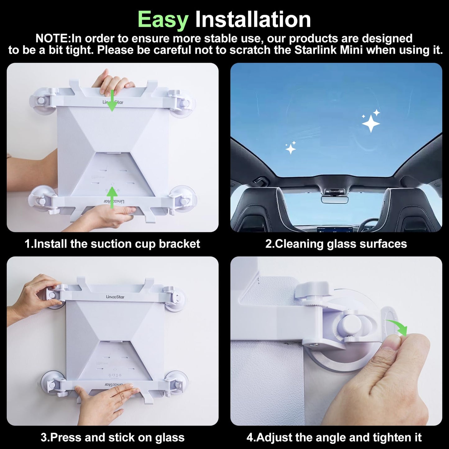 Ackno for Starlink Mini Mount for Car,for Starlink Mini Suction Cup Mount Accessories,linkoostar Kit for Sunroof/Front/Rear Window/Roof/Dashboard/Windshield