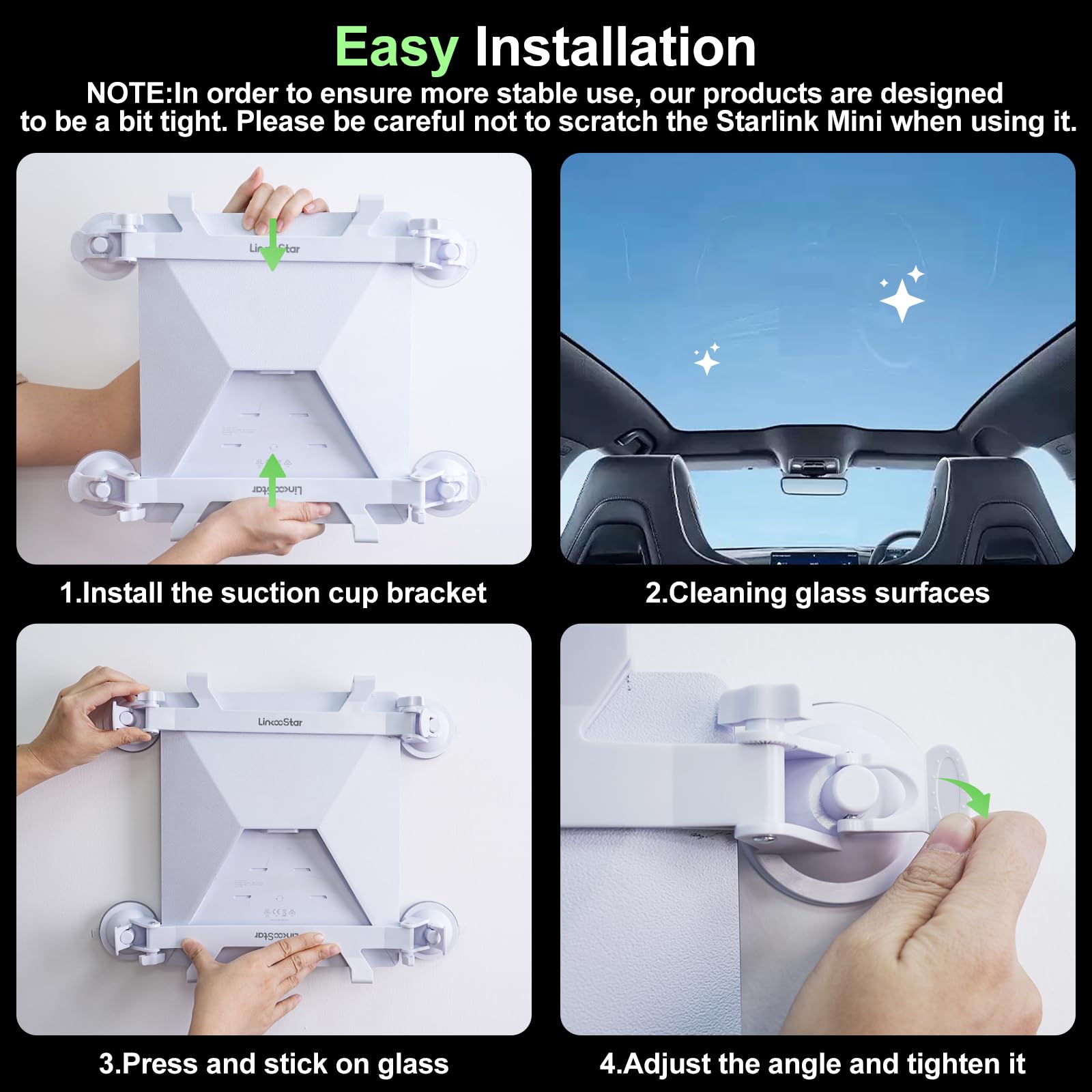 Ackno for Starlink Mini Mount for Car,for Starlink Mini Suction Cup Mount Accessories,linkoostar Kit for Sunroof/Front/Rear Window/Roof/Dashboard/Windshield