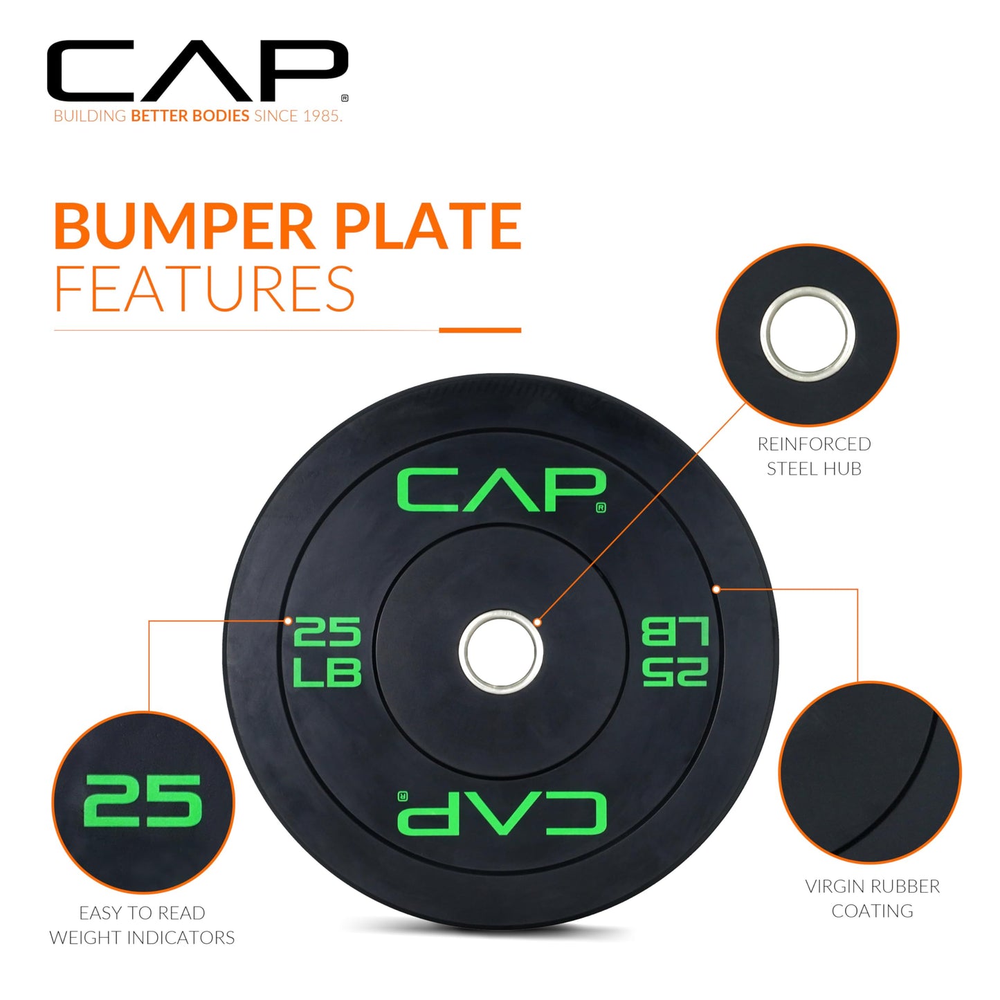 CAP Barbell Economy Olympic Bumper Plate Set with Color Logo, Black, 160 lbs Set 🍁 All In One Marketplace Canada