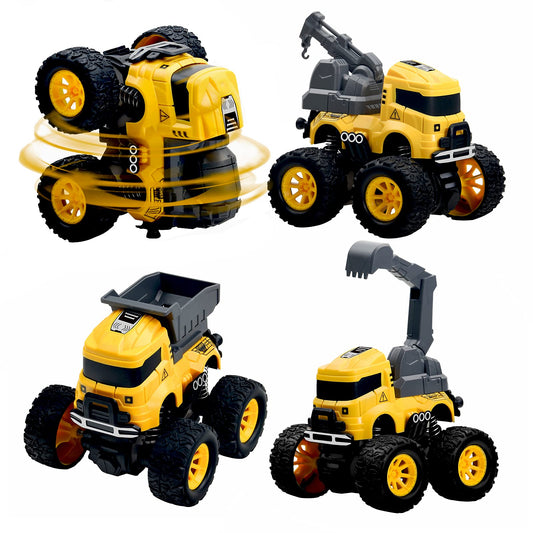 Construction Monster Truck Toys - 4pcs Excavator, Mixer, Crane, Dump Trucks Toy | Push and Go Friction Powered Cars Stunt Vehicles Playset | Kids Birthday Party Favors Gifts for 3+ Year Old Boys Girls - Available at All In One Marketplace Canada