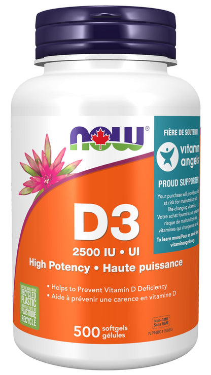 NOW Supplements, Vitamin D-3 2,500 IU, High Potency, Structural Support*, 500 Softgels