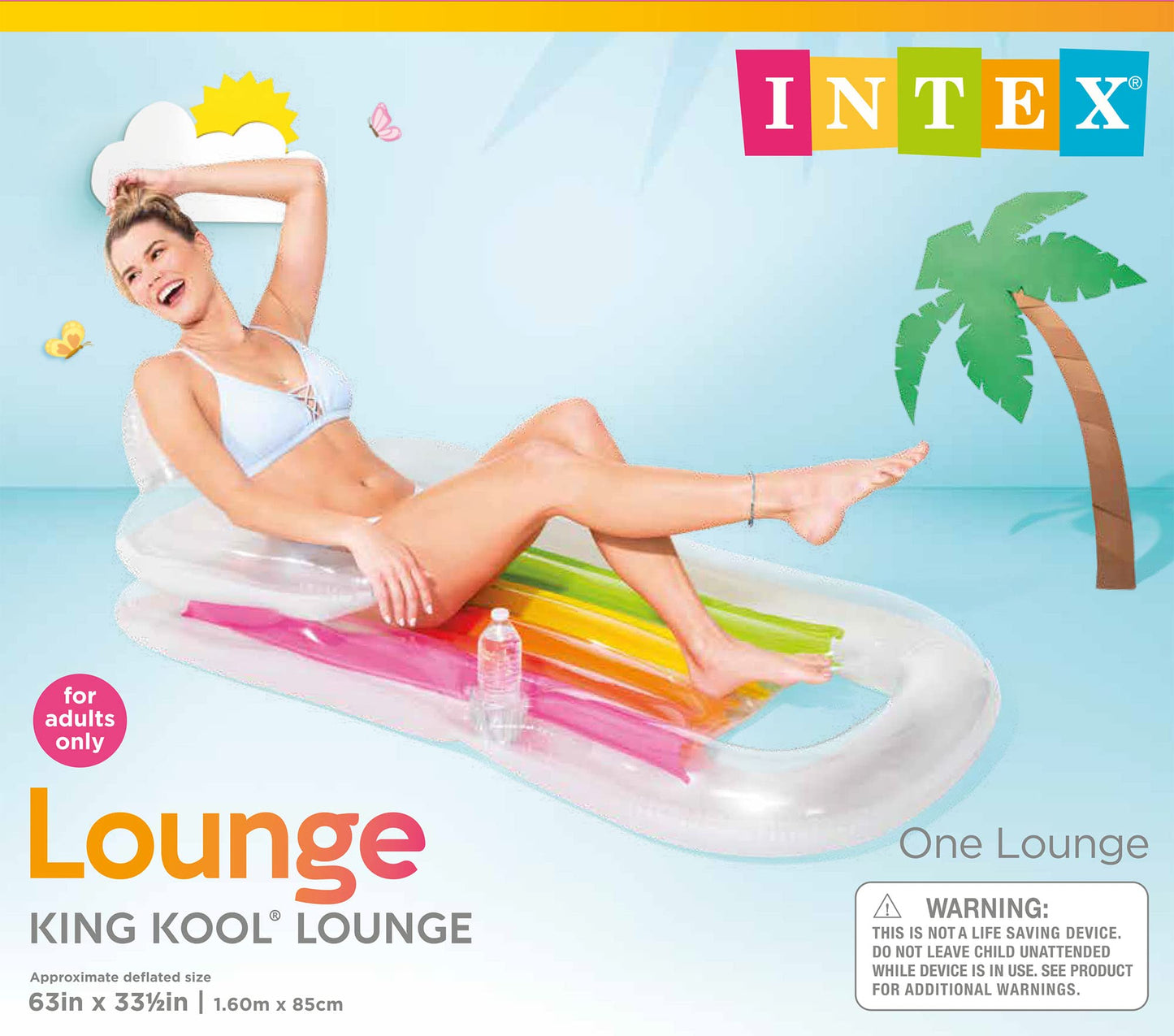 Intex King Kool Inflatable Lounge, 63" X 33.5", (Colors May Vary), 1 Pack