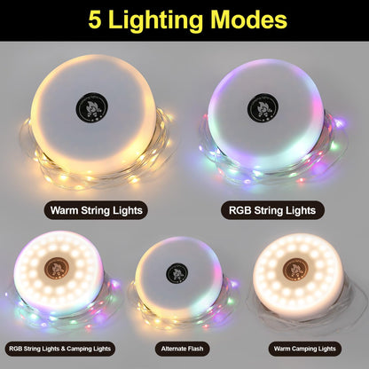 HAMLITE Solar Camping String Lights: 4 in 1 Camping Fairy Light - 32.8Ft Camping Lights with 5 Modes - USB Outdoor String Lights Rechargeable - Waterproof Retractable String Light for Hiking, Tent, RV