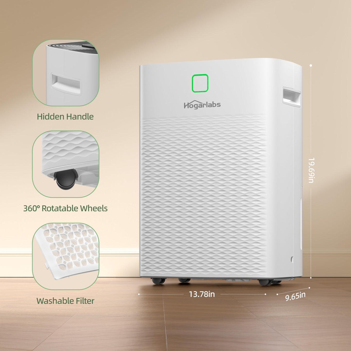 HOGARLABS 34 Pint Smart Dehumidifiers for Home and Basements, with 3 Working Modes, Overflow Protection, and Auto Shut off Restart. Ultra Silent Dehumidifier with Drain Hose and Digital Control Panel. - Available at All In One Marketplace Canada