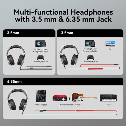 OneOdio Pro-10 Over Ear Wired Headphones for School Studio Monitor & Mixing DJ Stereo Headsets, 50mm Neodymium Drivers, in-Line Mic, 3.5mm/6.35mm Jack for AMP Computer Recording Phone Piano Guitar