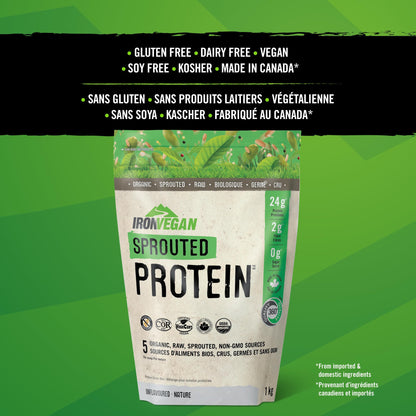 Sprouted Protein, Unflavoured, 1kg | Vegan, plant-based, organic, gluten-free, Beige IRONVEGAN