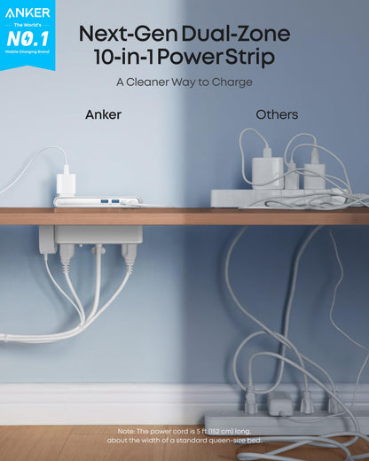 Anker Nano Power Strip, Desk Clamp with 1500J Surge Protector, 5ft Extension Cord, 70W Max Gaming Desk Accessories, 6 AC, 2 USB A, 2 USB C, Home Office Essentials, Fit 0.6~1.8'' Tabletop Edge (Black) - Available at All In One Marketplace Canada