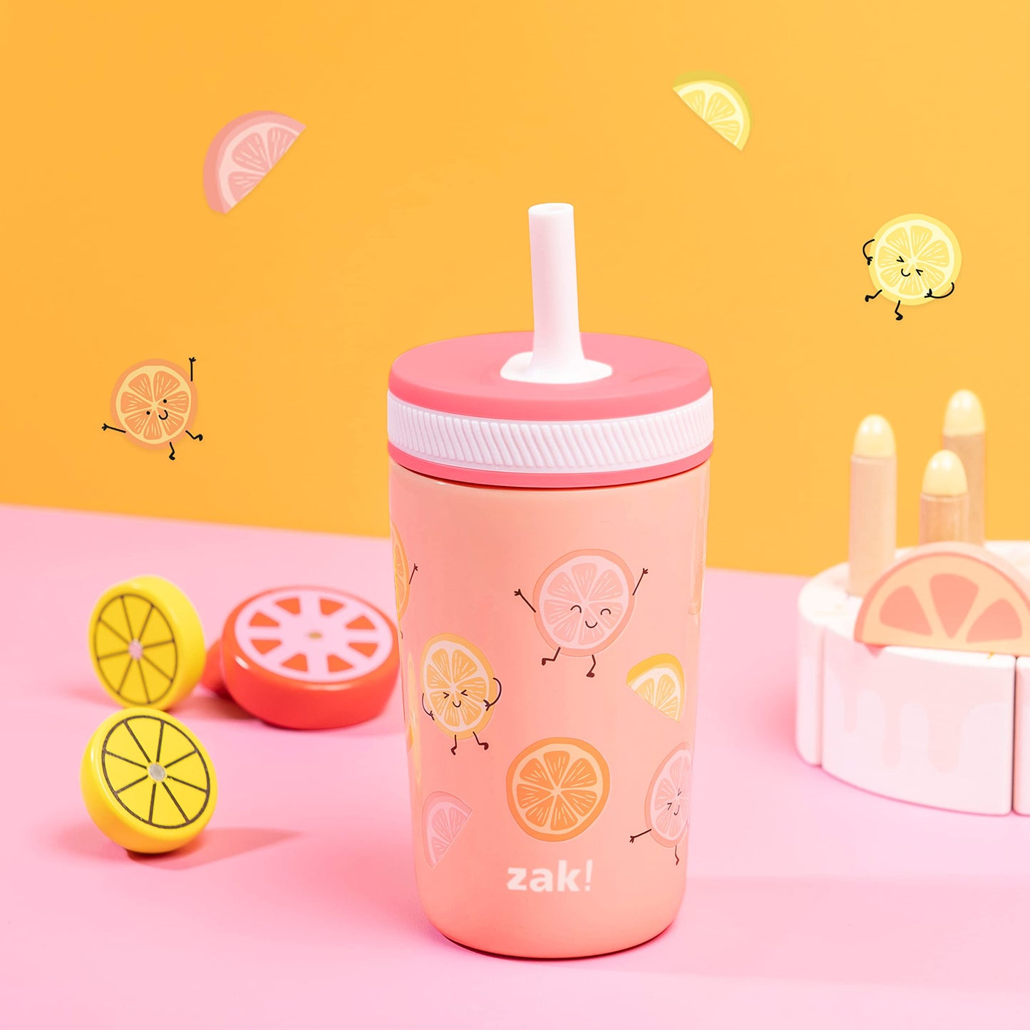 Zak Designs Happy Fruit Kelso 12oz Stainless Steel Leak-Proof Toddler Cup Zak Designs