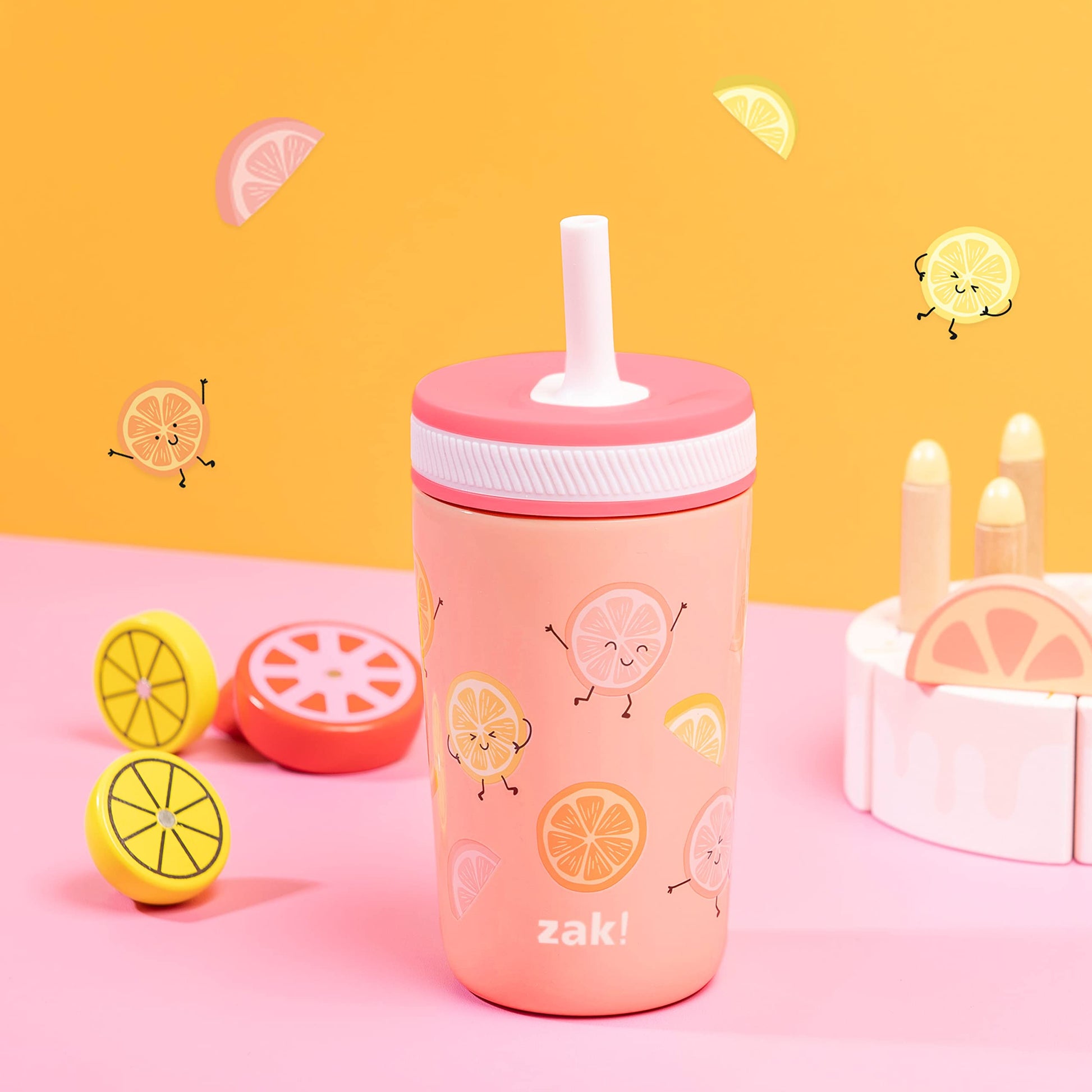 Zak Designs Happy Fruit Kelso 12oz Stainless Steel Leak-Proof Toddler Cup Zak Designs
