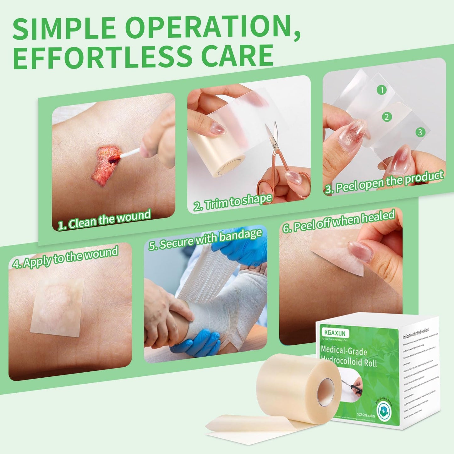 Hydrocolloid Bandages Roll for Wound Care, (2IN*5FT) Hydrocolloid Roll with Self-Adhesive, Cut-to-Size Patch Bandages, Ultra Absorbent, Waterproof, First Aid Kit Essential