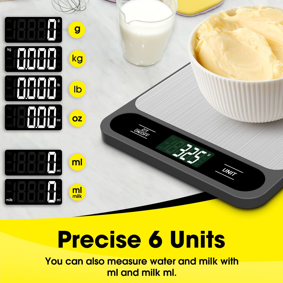 Mik-Nana Food Scale, 10kg/22lb Digital Kitchen Scale Weight Grams and Ounces for Baking Cooking Coffee Package Postage, 6 Units with Tare Function, LCD Display, Easy Clean Stainless Steel - Available at All In One Marketplace Canada