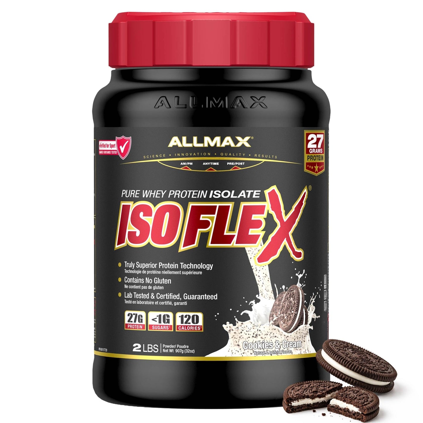 ALLMAX ISOFLEX Whey Protein Isolate, Cookies & Cream, 2 lb