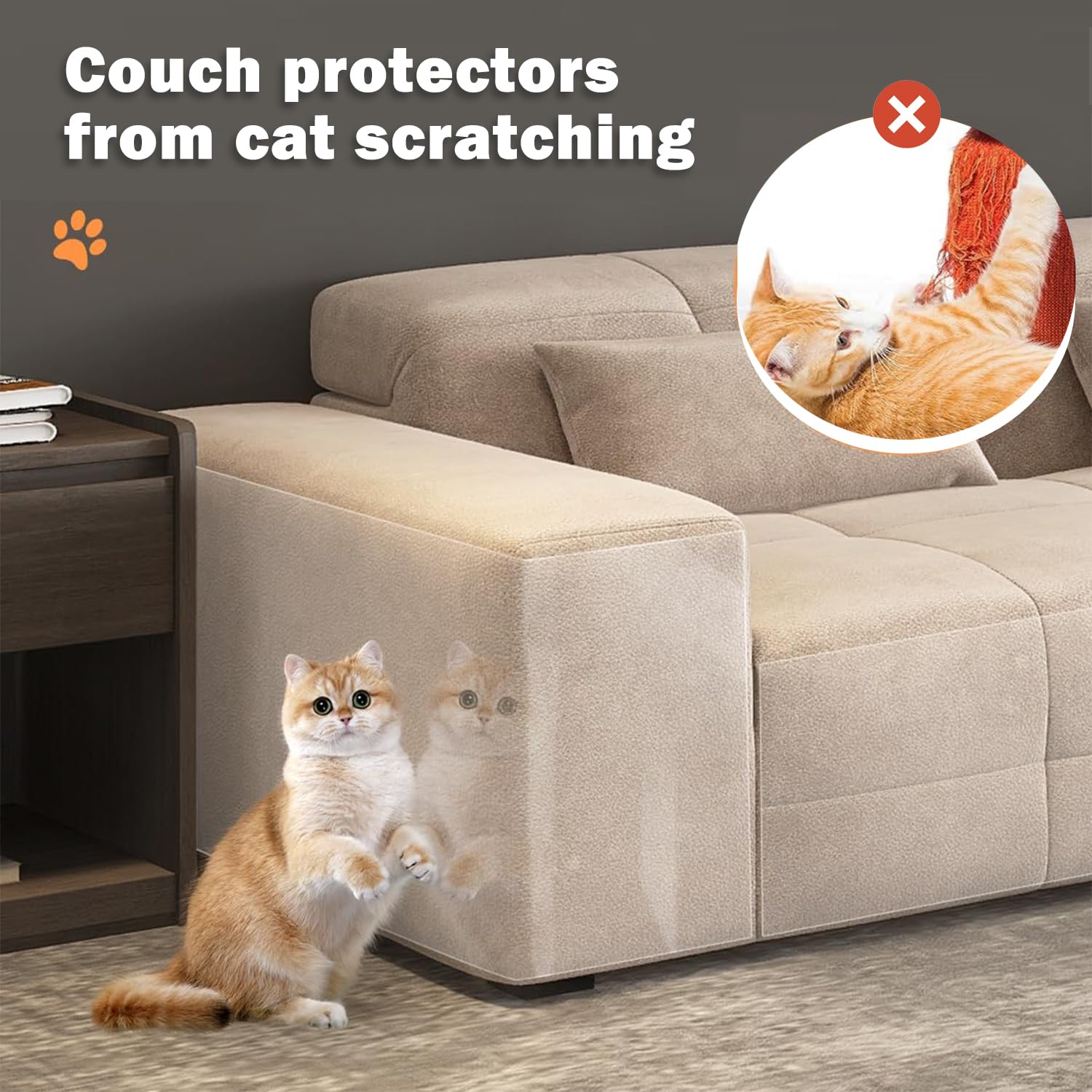 Cat Scratch Protector 11.8" x 118" Self-Adhesive Single Side Furniture Protectors from Cats Scratch, Cat Couch Scratch Protector, Transparent DIY Cutting Anti Scratch Furniture Protector