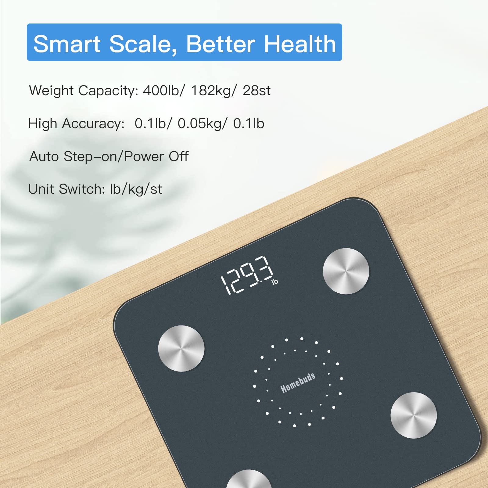 Homebuds Digital Bathroom Scale for Body Weight and Body Fat, Weighing Professional Since 2001, Body Composition Monitor Professional for BMI Fat Water Muscle with App, 400lb, Blue - Available at All In One Marketplace Canada