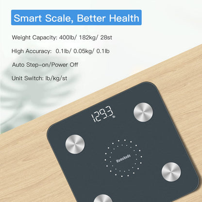 Homebuds Digital Bathroom Scale for Body Weight and Body Fat, Weighing Professional Since 2001, Body Composition Monitor Professional for BMI Fat Water Muscle with App, 400lb, Blue - Available at All In One Marketplace Canada