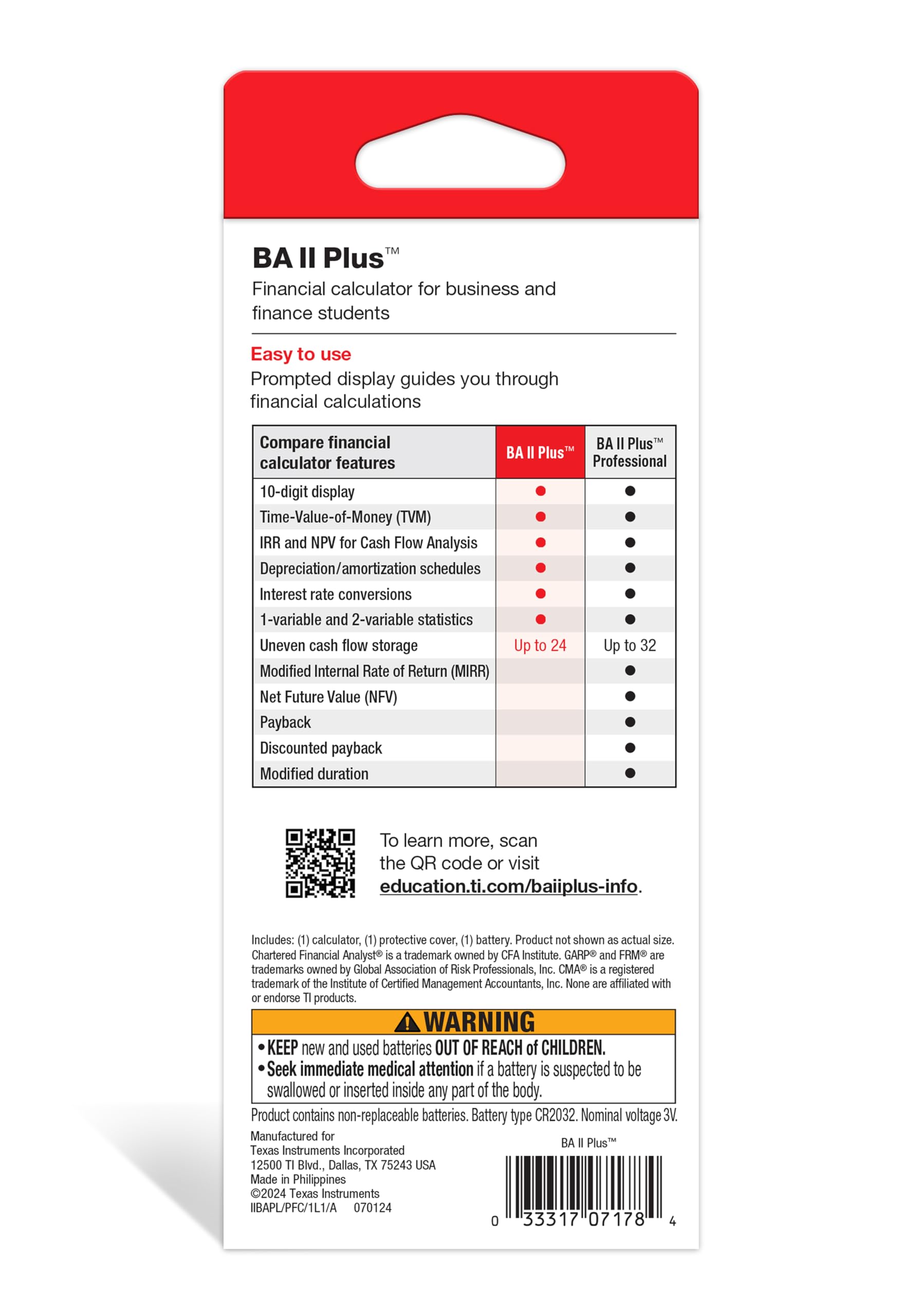 Texas Instruments BA II Plus Financial Calculator, Black