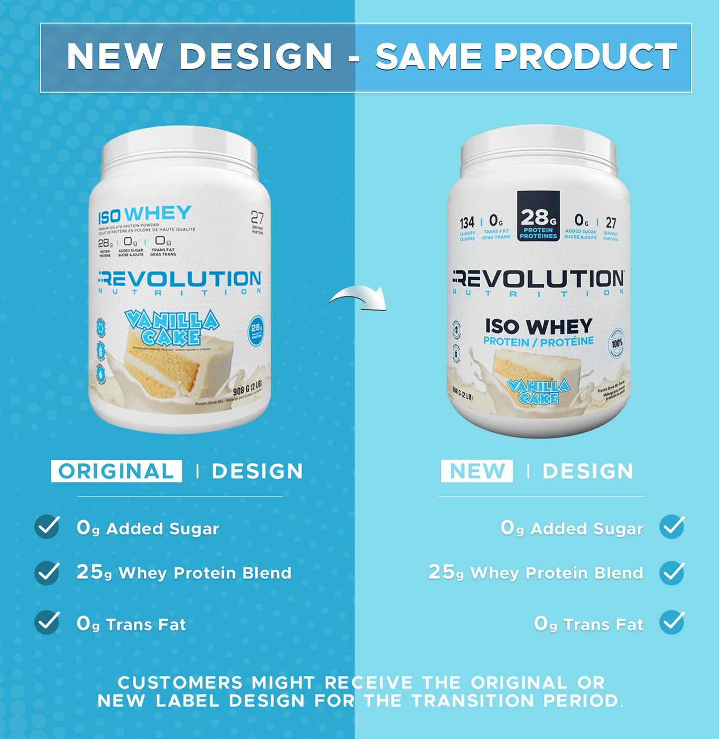 Revolution Nutrition Iso Whey Protein Powder - 100% Isolate, 28g Per Serving, Vanilla Cake Flavor, 2 Pound (27 Servings)