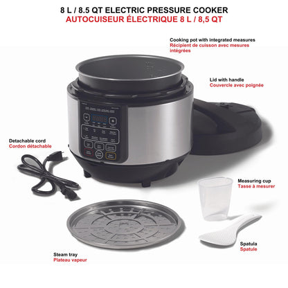 Starfrit Electric Pressure Cooker - 8L Capacity - Steam Tray, Measuring Cup & Spatula - 11 Preset Cooking Functions Starfrit
