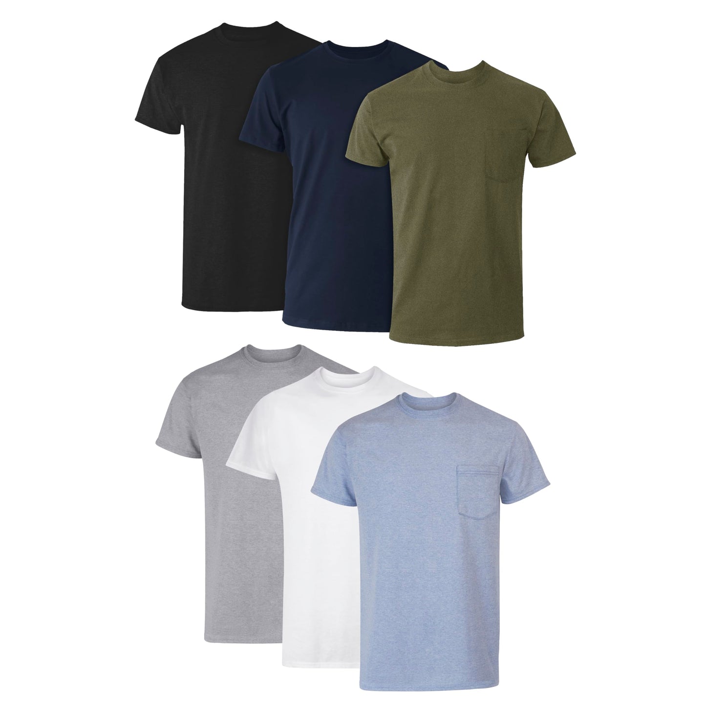 Hanes Men's Pocket Undershirt Pack, Cotton Crew Neck T-Shirt, Moisture Wicking Tee, Assorted 6-Pack, Grey Heather, Black, Hiker Green Heather, White, Navy, Blue Heather, X-Large 🍁 All In One Marketplace Canada