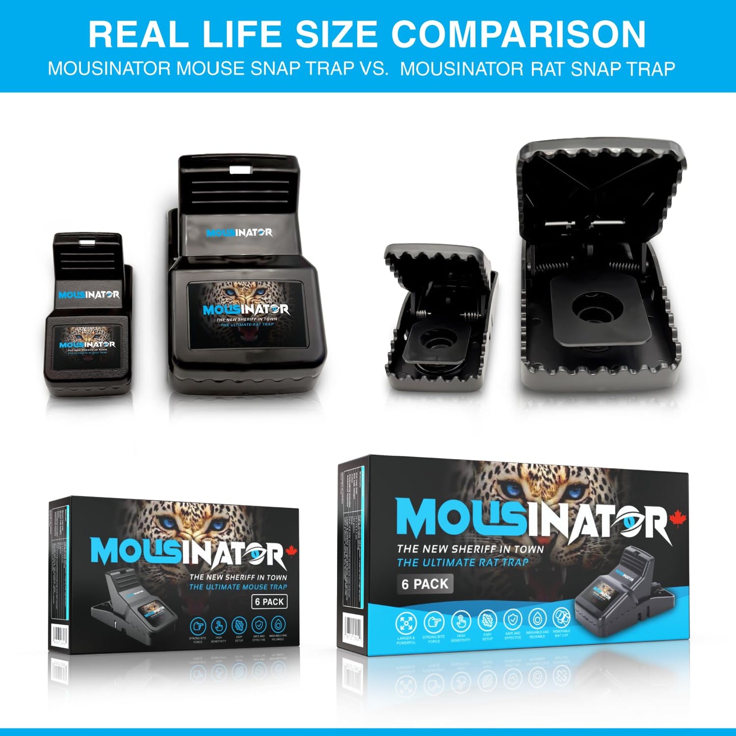 MOUSINATOR Rat Trap | 6-Pack | Large Rat Snap Traps for Indoor and Outdoor Use | Easy to Set | Safe and Reusable Design | Easy to Clean | Effective Powerful Large Mouse Trap that Works Instantly - Available at All In One Marketplace Canada