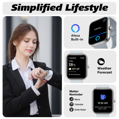 Smart Watch for Men Women with Bluetooth Call, Alexa Built-in, Heart Rate & Sleep Monitor, 1.83" DIY Dial Fitness Watch with 100+ Sport Modes, IP68 Waterproof, Compatible with Android iOS