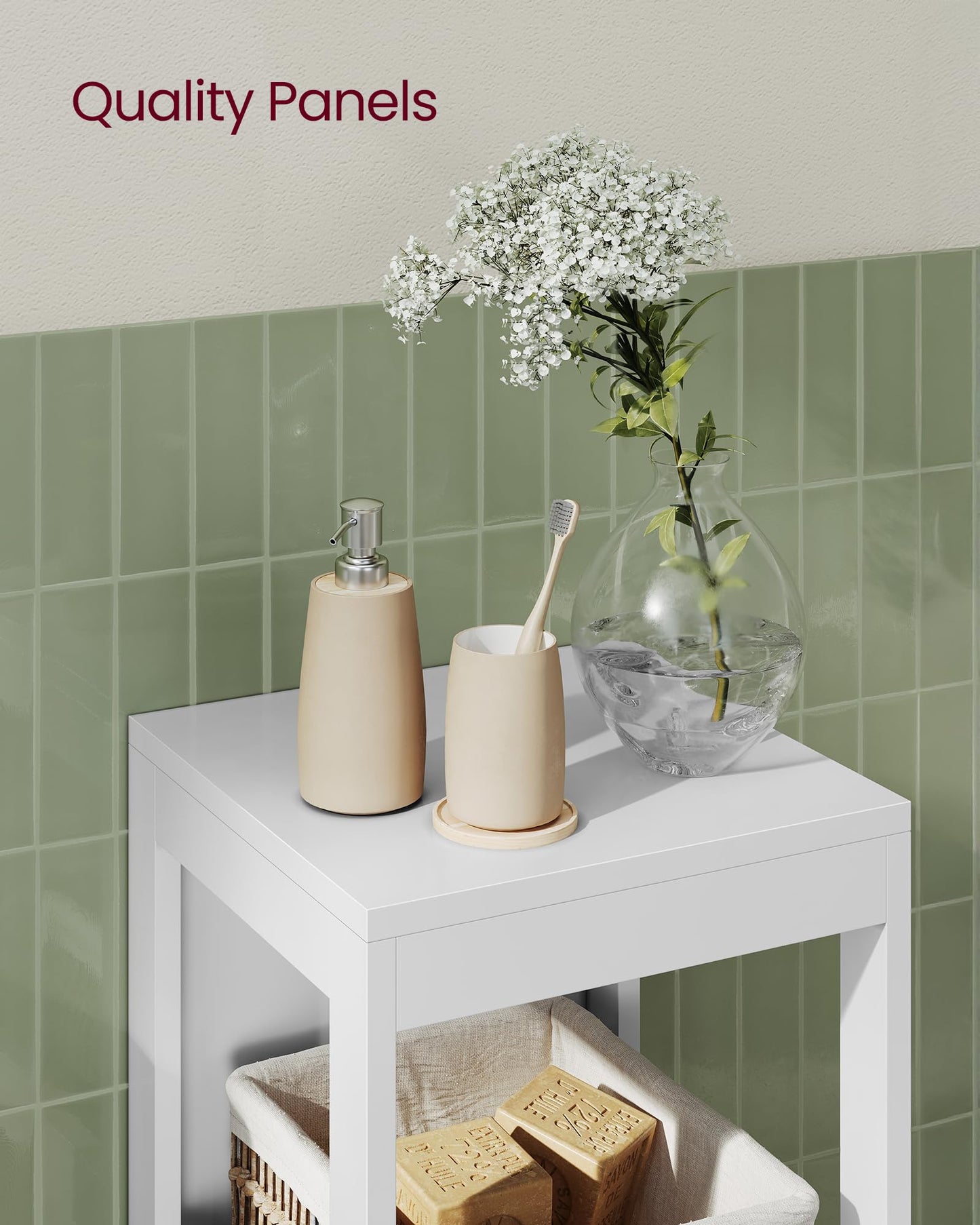 VASAGLE Bathroom Floor Cabinet, Bathroom Storage Organizer Rack Stand, Multifunctional Corner Unit, 2 Drawers, 89 cm in Height, White UBBC42WT VASAGLE