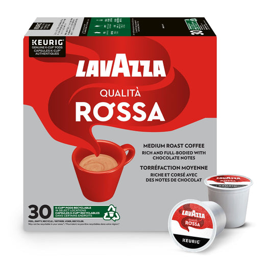 Lavazza Qualità Rossa Medium Roast K-Cup Coffee Pods, 30 Count For Keurig Coffee Makers