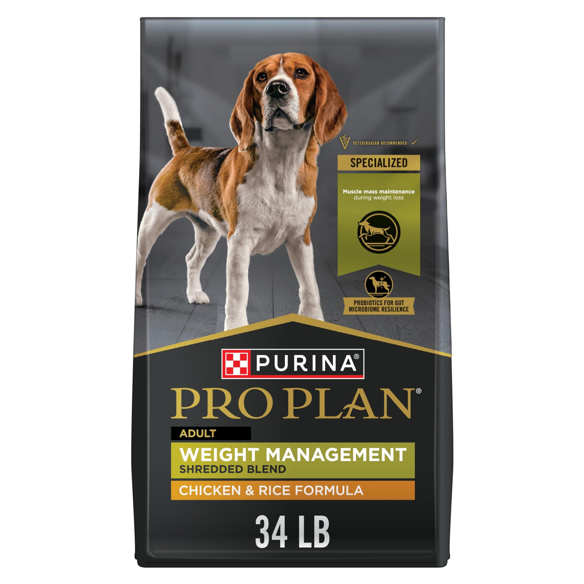 Purina Pro Plan Weight Management Dry Dog Food, Shredded Blend Chicken - 15.4 kg Bag Pro Plan